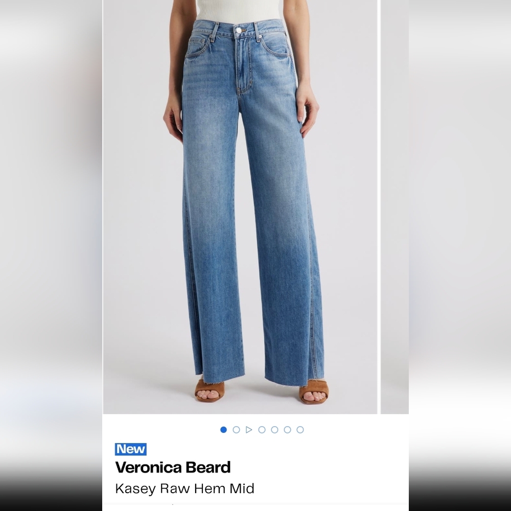 Veronica Beard Light Blue Wide Leg Jeans Mid Raise Raw Hem - Picture 9 of 10